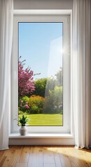 Obraz premium Bright Window View - A Serene Garden Scene.