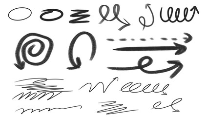 Handdrawn arrows and circles in various styles for creative design projects and visual communication elements