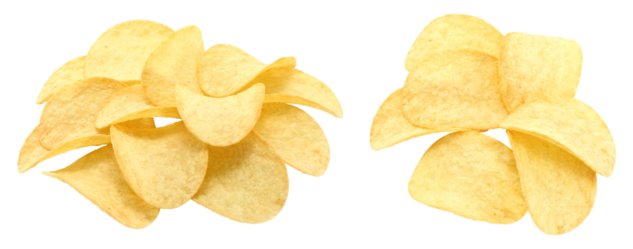 Set of crunchy potato chips piles isolated on transparent background