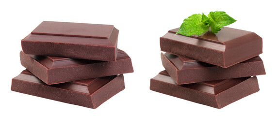 Set of sweet chocolate cubes isolated on transparent background