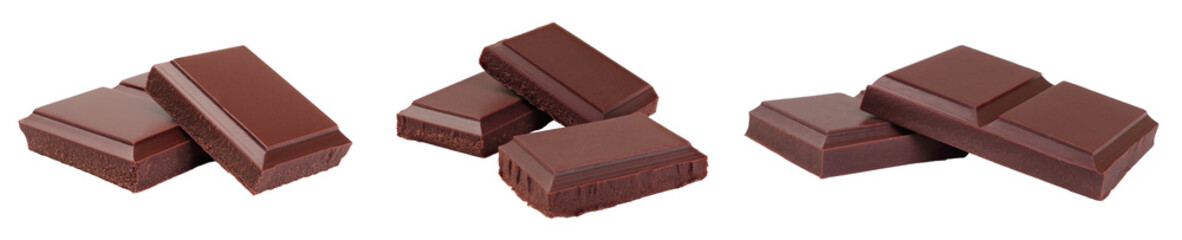 Set of sweet chocolate cubes isolated on transparent background