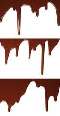 Set of wide chocolate drips, isolated on transparent background
