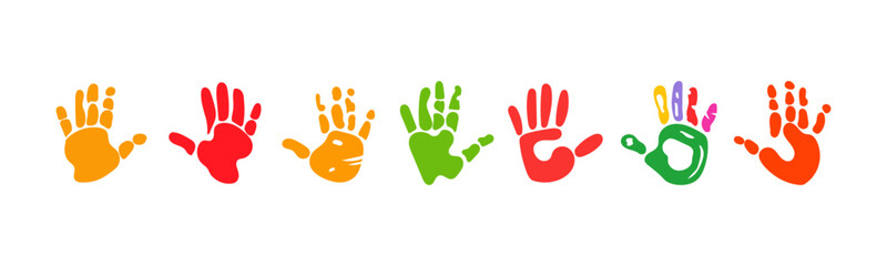 Fototapeta premium Bundle Set Colorful Children Handprints Vector Illustration