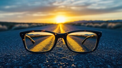 Road trip glasses sunset horizon