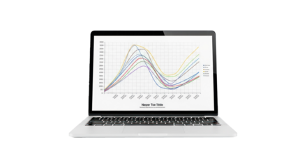 A laptop with a graph on its screen, displaying a series of lines and curves.