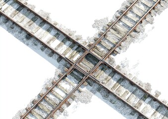 Railroad tracks crossing, covered in snow