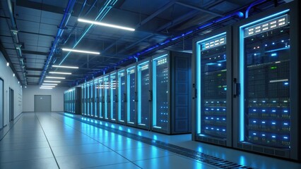 High-tech Server Farm with Efficient Liquid Cooling System and Lighting