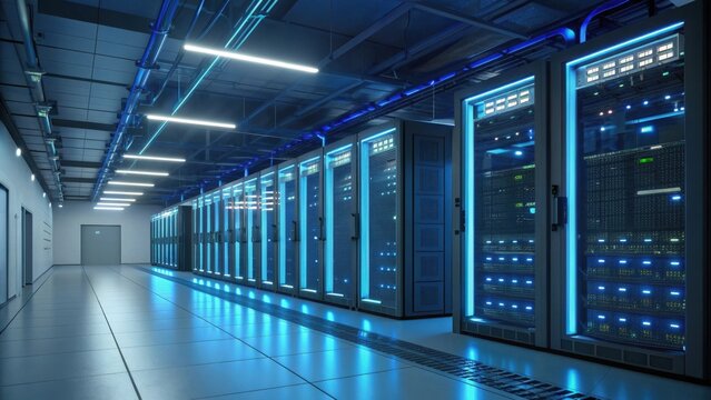 High-tech Server Farm with Efficient Liquid Cooling System and Lighting
