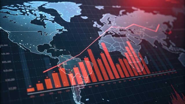 Holographic World Map with Descending Bar Graphs and Digital Data