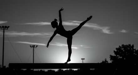 Silhouette of person balancing on beam against sky gymnastics concept