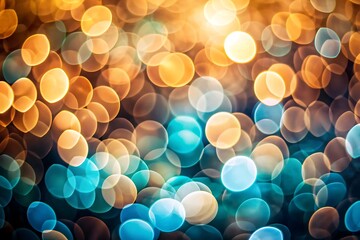 Abstract bokeh lights in warm orange and cool blue tones creating a dreamy and magical atmosphere