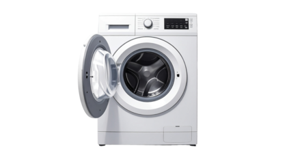 High-quality washing machine PNGs featuring modern front-load and top-load designs, metallic finishes, and realistic appliance details — perfect for home appliance ads, electronics catalogs, laundry r