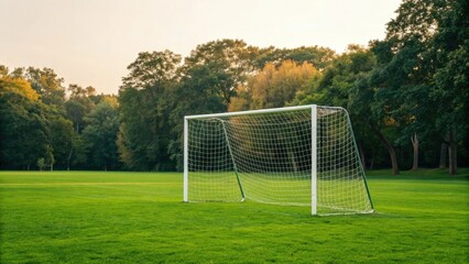 Fototapeta premium Mini Football Goal in Serene Park Playground at Sunset