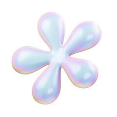 Iridescent abstract blob shape with five rounded petals in pastel rainbow colors and pearlescent finish on a black background with transparency