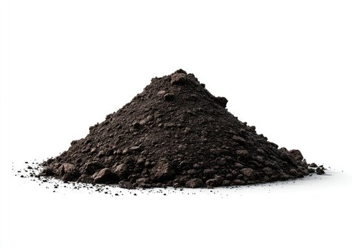 Dark brown soil pile isolated on white