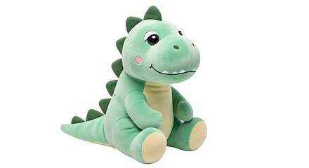 Obraz premium Cute green plush dinosaur toy sitting against a white background