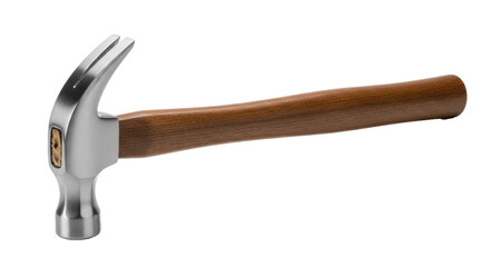 A hammer with a wooden handle on a white background.