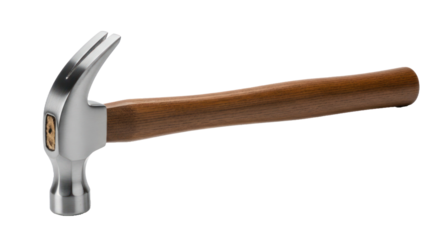 A hammer with a wooden handle on a white background.