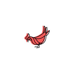 Red chicken illustration with black outline, simple design, isolated on white background.