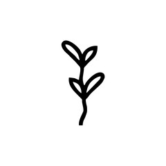 Simple black and white illustration of a small plant with leaves, isolated on white.