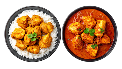  Pair of Chicken Curry Dishes with Different Garnishes, isolated on transparent background