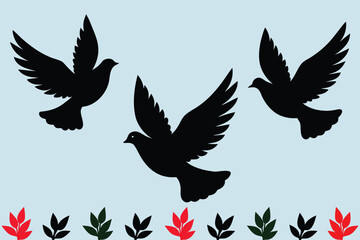 Obraz premium Three stylized black silhouette doves flying gracefully symbolizing peace hope and freedom.eps