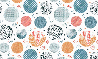 Bohemian decorative seamless pattern with ornate geometric shapes, Modern folk art vector illustration