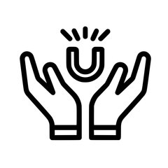 Obraz premium Magnet icon above open hands symbolizing attraction support connection and influence