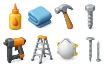 Assorted construction tools and equipment icons set