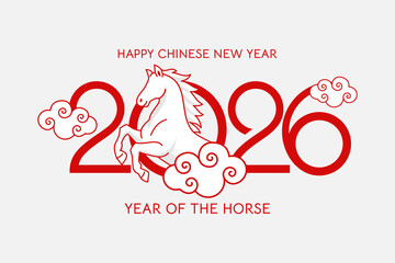 Chinese New Year 2026 banner or greeting card design, Symbolizing the year of the Horse with traditional Asian design elements