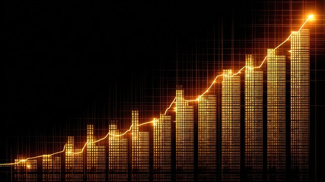 Golden Growth Chart with Upward Trend on Black Background Illustrating Financial Success and Market Analysis - Powered by Adobe