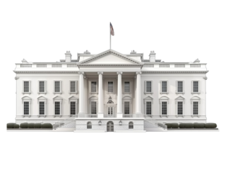 White House with American Flag isolated on a transparent background