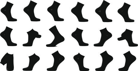 Foot and leg silhouettes, human anatomy, fashion design, character illustration, walking poses, vector set, body posture, lower limb drawing collection