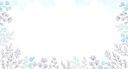 Delicate Pastel Botanical Frame Background with Hand-Drawn Floral Elements and Watercolor Texture, Perfect for Elegant Invitations and Serene Designs
