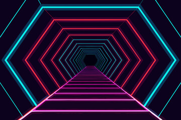 Obraz premium Glowing Tunnel Perspective Made Of Neon Hexagons