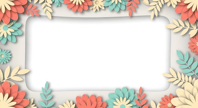 Elegant floral frame background with soft pastel colors and delicate paper-cutout flowers creating a beautiful border for design elements