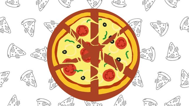 Delicious Italian pizza vector illustration with cheese, tomato, pepperoni, and olives