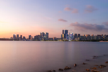 Fototapeta premium Sunset Landscape of Qianhai Bao'an Central Area, Shenzhen, Guangdong Province 