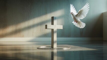 The Unbreakable Power of the Gospel, Where the Sacrifice of the Radiant Cross Breaks the Chains of Sin and Captivity, Ushering in Divine Peace and Liberation.