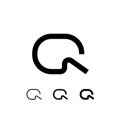 Technical letter Q, digital cyber alphabet font, including set of three different thicknesses of the trendy modern letter (regular, medium, bold), vector illustration 10EPS