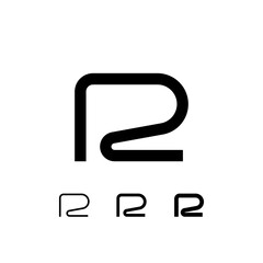 Technical letter R, digital cyber alphabet font, including set of three different thicknesses of the trendy modern letter (regular, medium, bold), vector illustration 10EPS