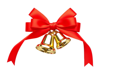Christmas bells with red bow isolated on transparent background for decoration