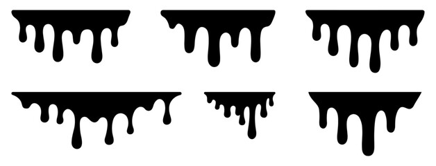 Collection of dripping paint borders in various shapes, perfect for Halloween, horror posters, graffiti, slime effects, banners, stickers, and overlays clean black silhouette vector.