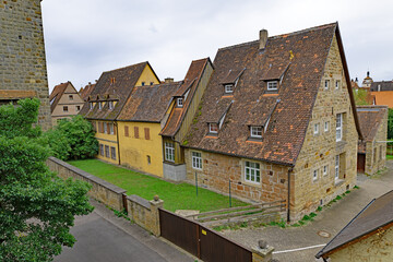 Autumnal view from Rothenburg ob de tauber town wall walkway.