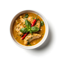 Traditional Thai Green Curry with Chicken in White Bowl