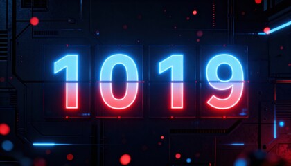 Illuminated Numeric Display: The image presents a vibrant, eye-catching display of the number 1019.