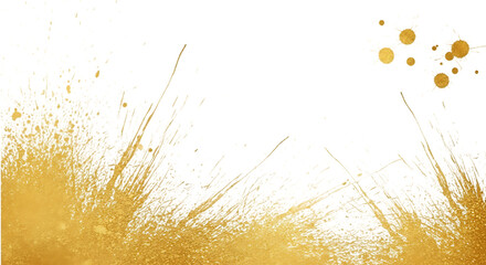 Abstract textured background with dynamic golden splashes and brush strokes on a dark black canvas