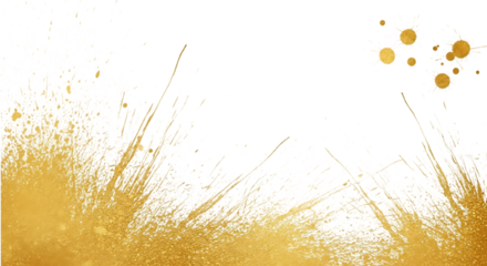 Abstract textured background with dynamic golden splashes and brush strokes on a dark black canvas