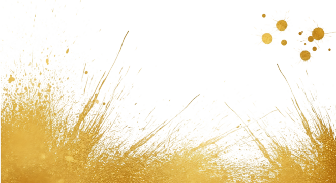 Abstract textured background with dynamic golden splashes and brush strokes on a dark black canvas