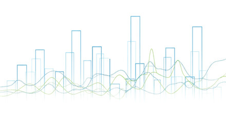 Abstract digital equalizer bars and sound waves against a dark background representing data analysis